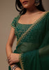 Teal Green Plain Organza Saree With Heavy Cut Dana Work