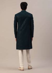 Teal Green Sherwani Set With Thread And Sequins Embroidery