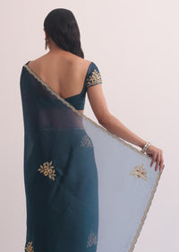 Teal Jacquard Saree With Cutdana Embellished Border