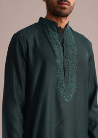 Teal Thread Hand Embroidered Kurta Set