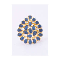 Tear drop shaped ring with cut work and admiral blue beads only on Kalki