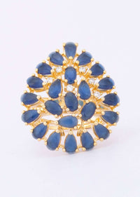 Tear drop shaped ring with cut work and admiral blue beads only on Kalki