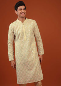 Mustard Yellow Silk Kurta Set With Sequin Jaal Work