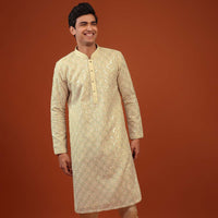 Mustard Yellow Silk Kurta Set With Sequin Jaal Work