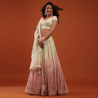 Terra Cotta Pink Ombre Lehenga In Georgette With Embroidery