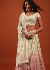 Terra Cotta Pink Ombre Lehenga In Georgette With Embroidery