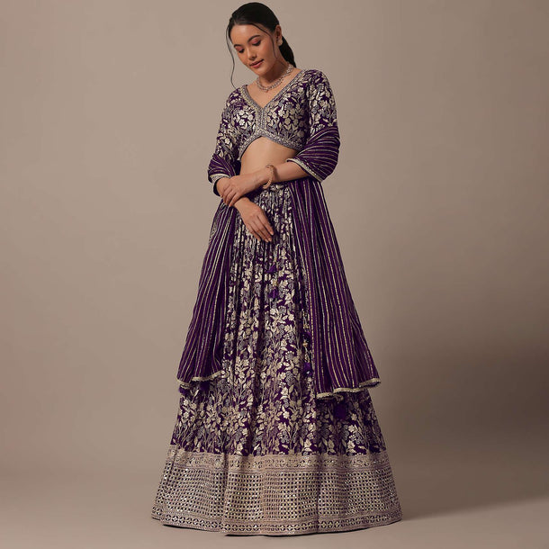 Purple Lehenga Set In Banarasi Brocade