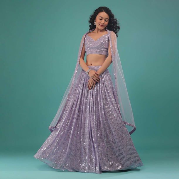 Thistle Purple Lehenga Set In Sequins