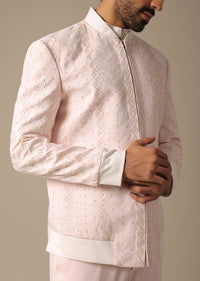 Threadwork Embroidered Pink Jacket Kurta Set