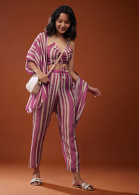 Three-Piece Azalea Pink Striped Co-ord Set In Muslin