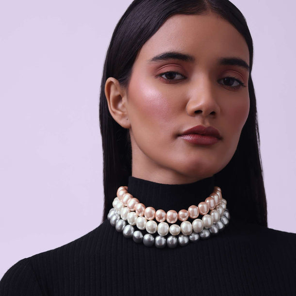 Three Layered Choker In Mother Of Pearls