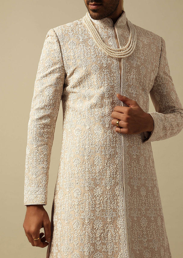 Timeless Beige Banarasi Silk Sherwani