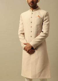 Timeless Beige Cotton Silk Sherwani Set