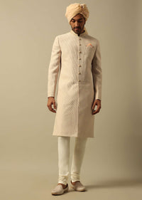 Timeless Beige Cotton Silk Sherwani Set