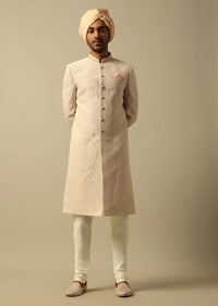 Timeless Beige Cotton Silk Sherwani Set