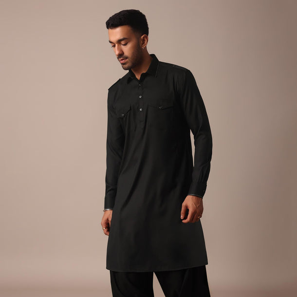 Timeless Black Pathani Kurta Set