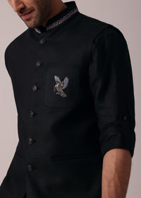 Timeless Black Short Kurta With Intricately Embroidered Bandi