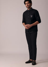 Timeless Black Short Kurta With Intricately Embroidered Bandi