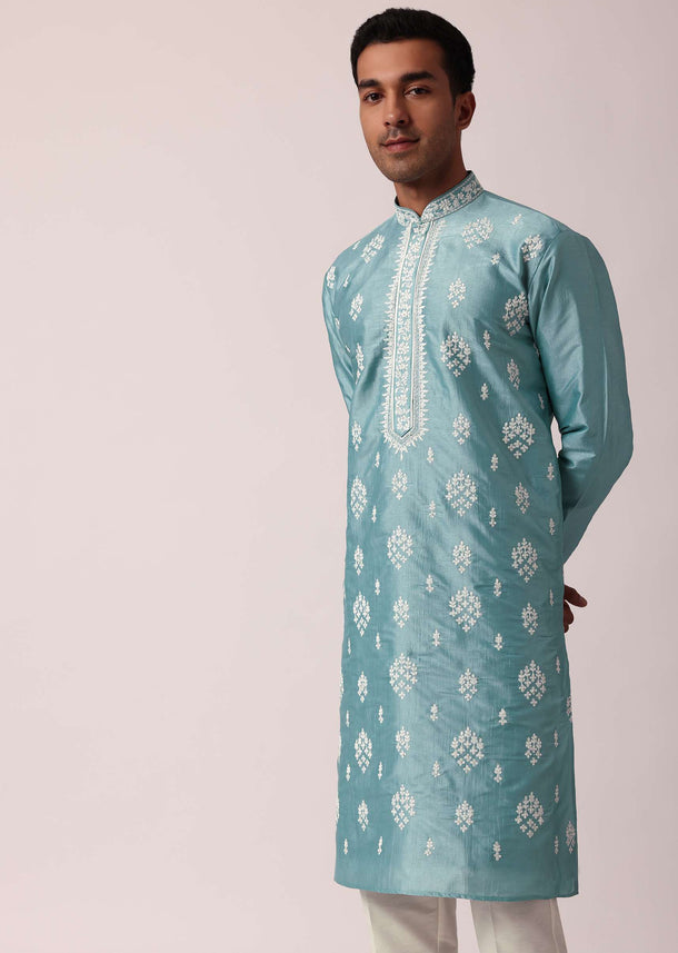 Timeless Blue Silk Kurta Set For Men