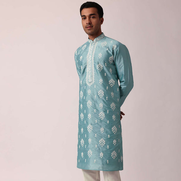 Timeless Blue Silk Kurta Set For Men