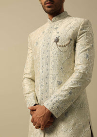 Timeless Green Raw Silk Sherwani