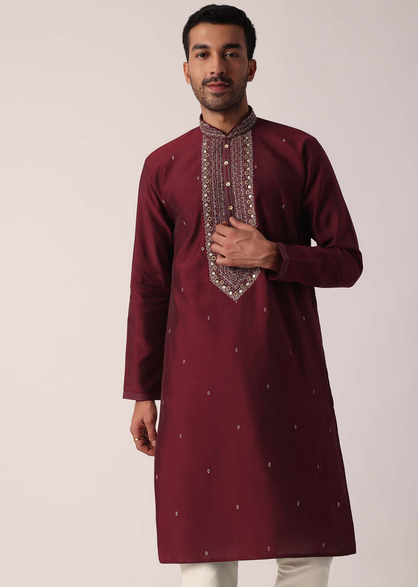 Timeless Red Cotton Silk Kurta Set For Men