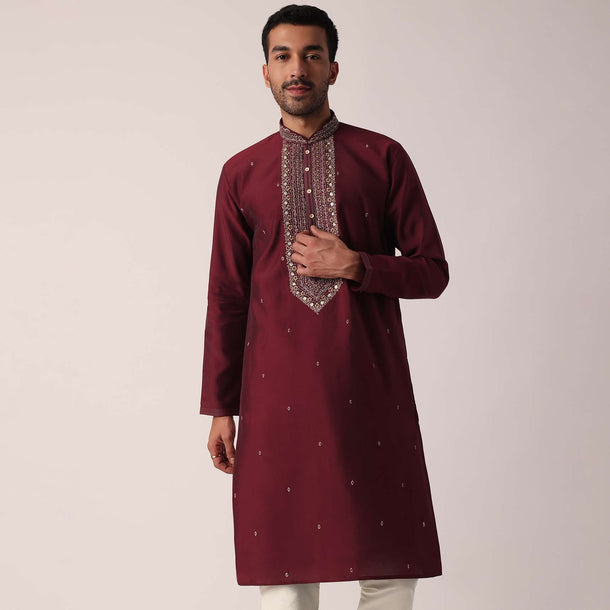 Timeless Red Cotton Silk Kurta Set For Men