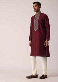 Timeless Red Cotton Silk Kurta Set For Men