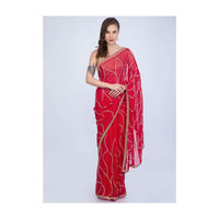 Tomato red georgette saree cut dana abstract embroidery only on Kalki