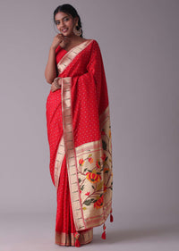 Tomato Red Silk Bandhani Saree