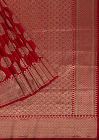 Apple Red Upada Silk Saree With Butta Weave