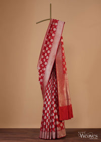 Apple Red Upada Silk Saree With Butta Weave