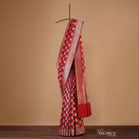 Apple Red Upada Silk Saree With Butta Weave