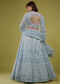 Powder Blue Embroidered Lehenga Set In Organza
