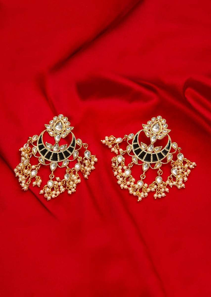 Traditional kundan  chandelier earring with black semi precious stone