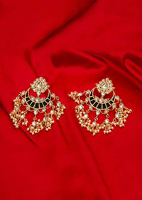 Traditional kundan  chandelier earring with black semi precious stone