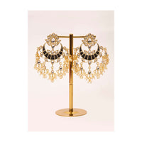 Traditional kundan  chandelier earring with black semi precious stone