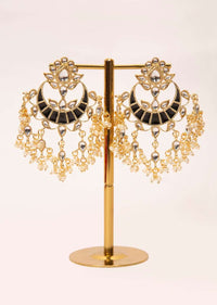 Traditional kundan  chandelier earring with black semi precious stone