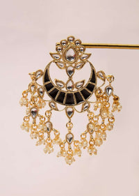 Traditional kundan  chandelier earring with black semi precious stone