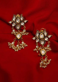 Traditional lotus earring with kundan and moti drops