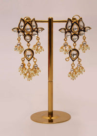 Traditional lotus earring with kundan and moti drops