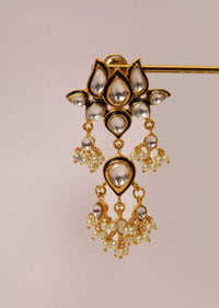 Traditional lotus earring with kundan and moti drops