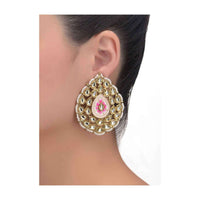 Traditional leaf shaped earrings with kundan, pearls and mina work only on Kalki