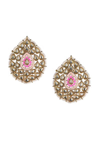 Traditional leaf shaped earrings with kundan, pearls and mina work only on Kalki