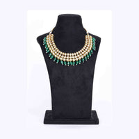 Tribal kundan layer round collar necklace with matching earring in emerald green  bead drop only on Kalki