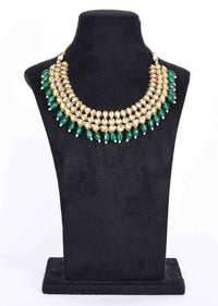 Tribal kundan layer round collar necklace with matching earring in emerald green  bead drop only on Kalki