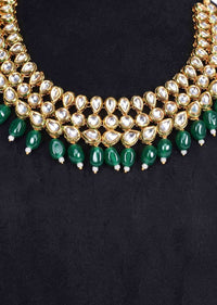 Tribal kundan layer round collar necklace with matching earring in emerald green  bead drop only on Kalki