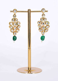 Tribal kundan layer round collar necklace with matching earring in emerald green  bead drop only on Kalki