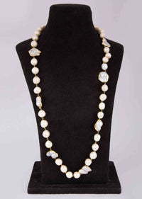 Tribal style long pearls featuring in south sea pearls and mother of pearls only on Kalki