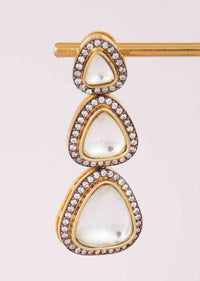 Triple kundan layer long dangler earring with nano stone highlighting the border only on Kalki